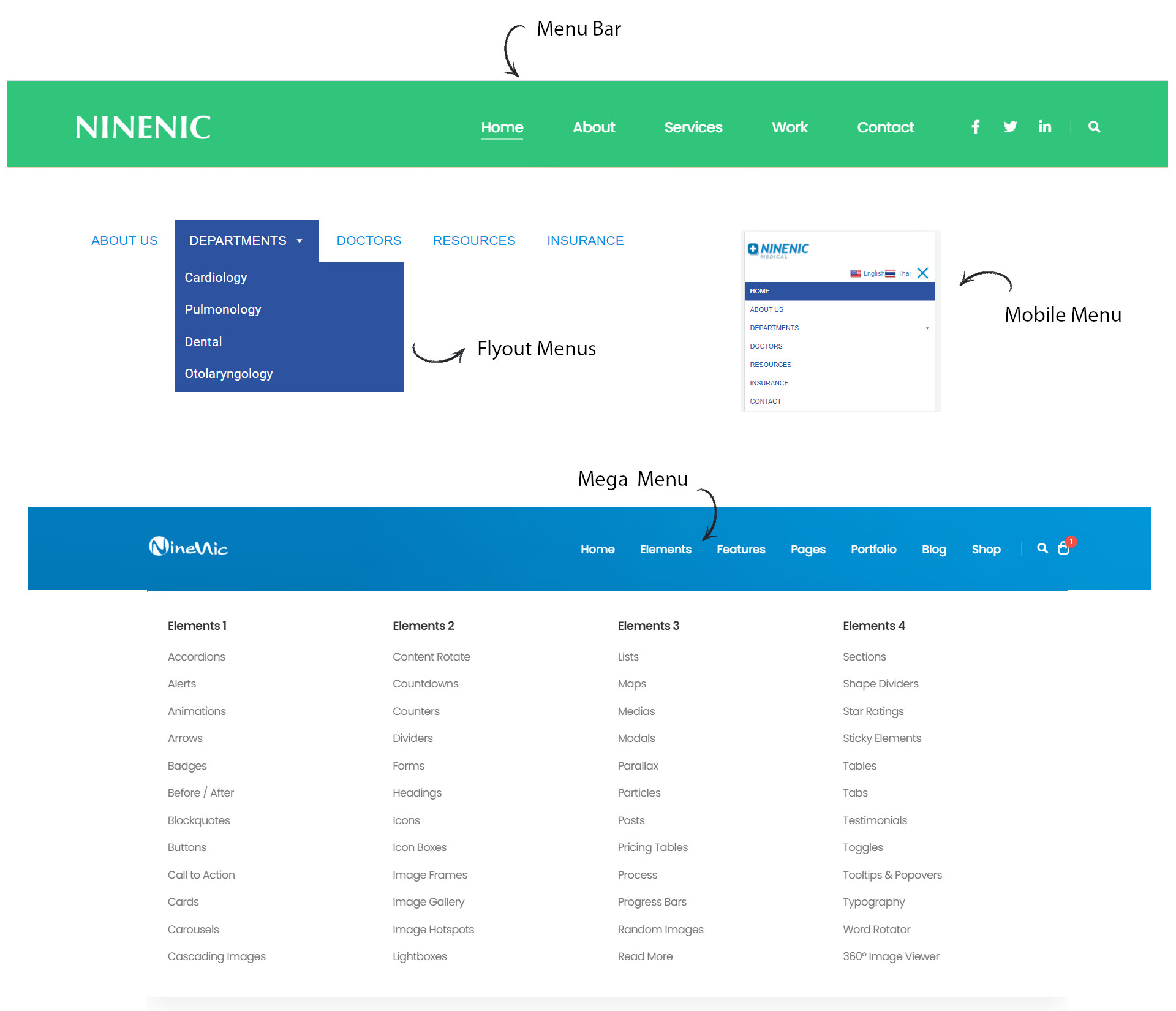 เว็บสำเร็จรูป NineNIC Navigation Menu ที่ใช้งานง่ายสำหรับ WordPress เลือกตัวเลือกใด ๆ ตามเลย์เอ้าท์ที่เราสร้างเตรียมให้คุณ และแก้ไขได้ตามความต้องการ - เช่น Menus, Sub Menu,Nav Icons, Search Icons,กำหนดสีเมนู, ภาษาของเว็บไซต์, ข้อมูลการติดต่อ เช่น โทรศัพท์, อีเมล์, facebook, Instagram, ...Search and much more... เว็บสำเร็จรูป NineNIC Navigation Menu ที่ใช้งานง่ายสำหรับ WordPress เลือกตัวเลือกใด ๆ ตามเลย์เอ้าท์ที่เราสร้างเตรียมให้คุณ และแก้ไขได้ตามความต้องการ - เช่น Menus, Sub Menu,Nav Icons, Search Icons,กำหนดสีเมนู, ภาษาของเว็บไซต์, ข้อมูลการติดต่อ เช่น โทรศัพท์, อีเมล์, facebook, Instagram, ...Search and much more...